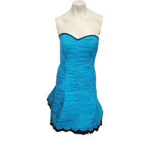 Gunne Sax Jessica McClintock Blue Strapless Dress Ruched Party Mini Sz 9